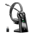 Casque Bluetooth sans fil avec microphone, réduction de bruit, base de chargement, sourdine de micro et dongle USB V5.0, idéal pour travail/centre d'appels/téléphone/PC/Teams/Zoom
